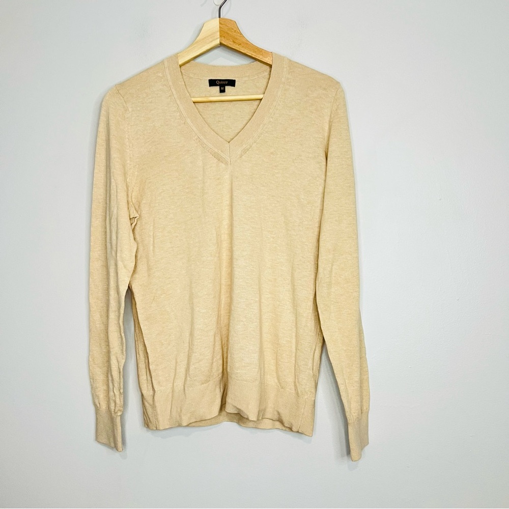 Quince Sweater Pink Organic Cotton Cashmere Thin Knit V Neck Comfy Casual medium - Picture 2 of 6